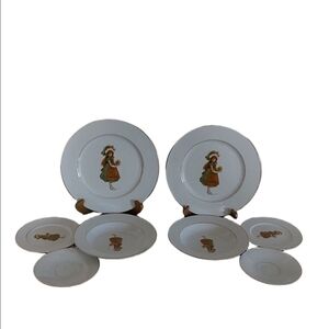 HOLLY‎ HOBBIE RARE  VINTAGE GREEN GIRL DISH 8 PIECES